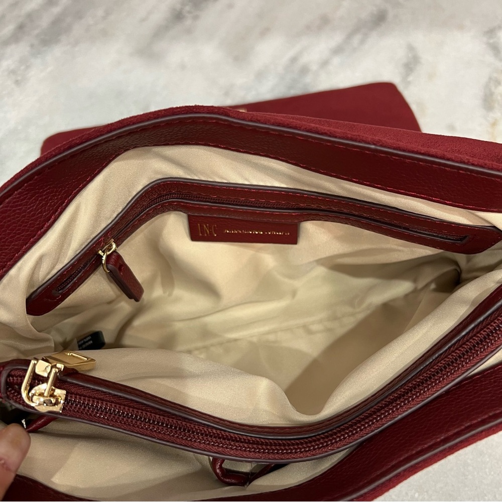 INC International Concepts Burgundy Velvet Ajae Quilted Crossbody/Should… - Picture 8 of 16